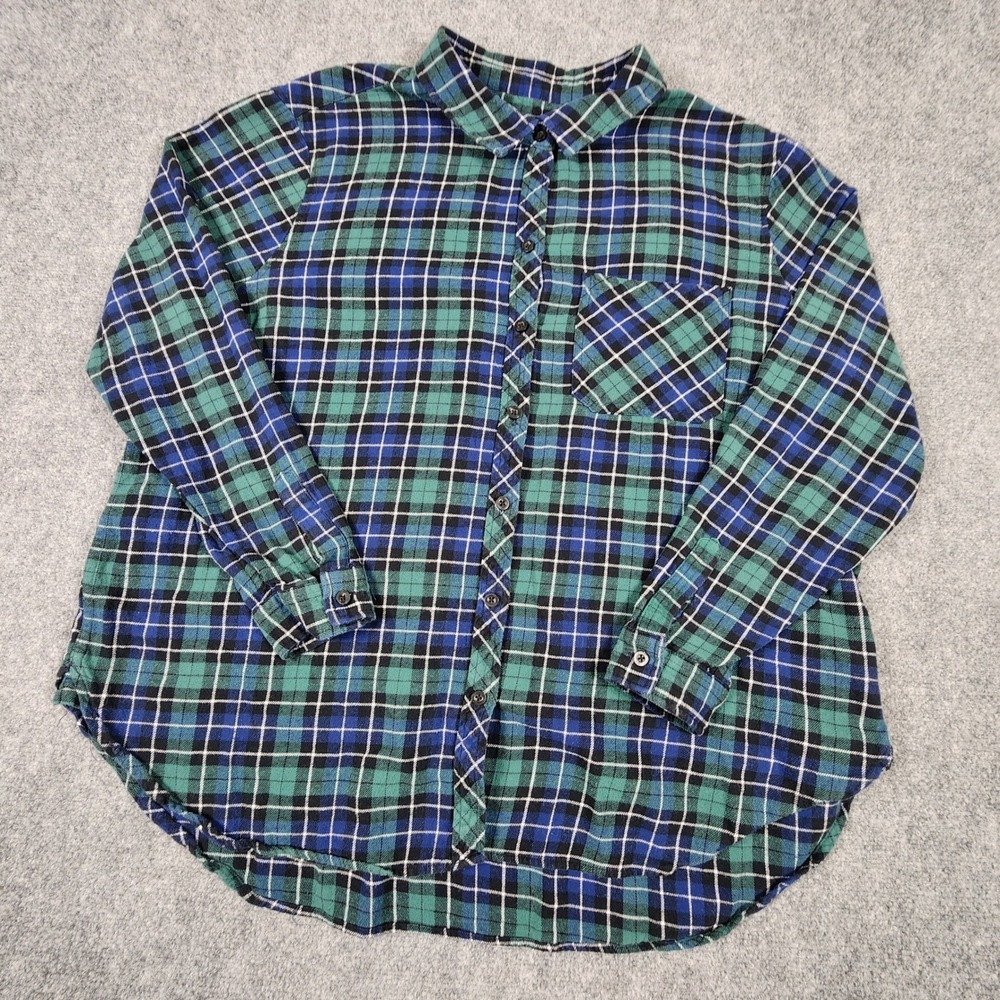 Gap Mens XXL Green Blue Plaid Flannel Button Down Shirt Long Sleeve Cotton